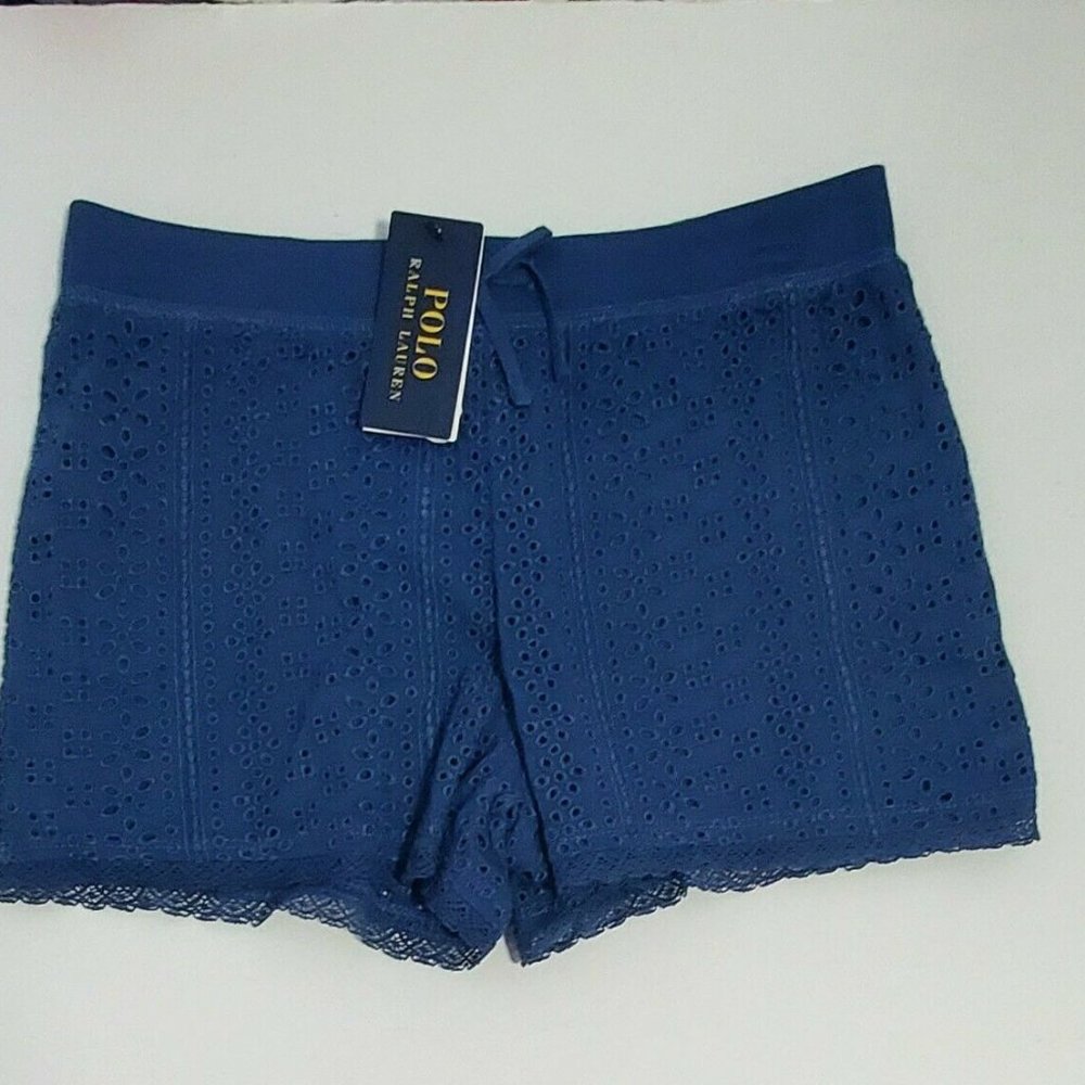 POLO RALPH LAUREN Girls Embroidered Jersey Shorts In Federal Blue NEW with TAGS